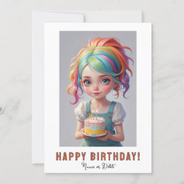 *PHOTO NAME Birthday Girl Cake Red Blue Hair Kaart