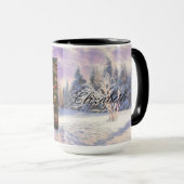 Photo Name Winter Scenery Purple Pink Watercolor Mok (Voorkant rechts)