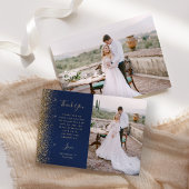 Photo Navy Blue Gold Glitter Script Wedding Bedankkaart