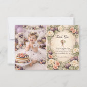 Photo Neutral Fig Floral 1st Birthday Bedankkaart (Voorkant)