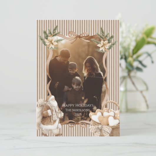 Photo Neutral Poinsettia Christmas Feestdagenkaart (Staand voorkant)