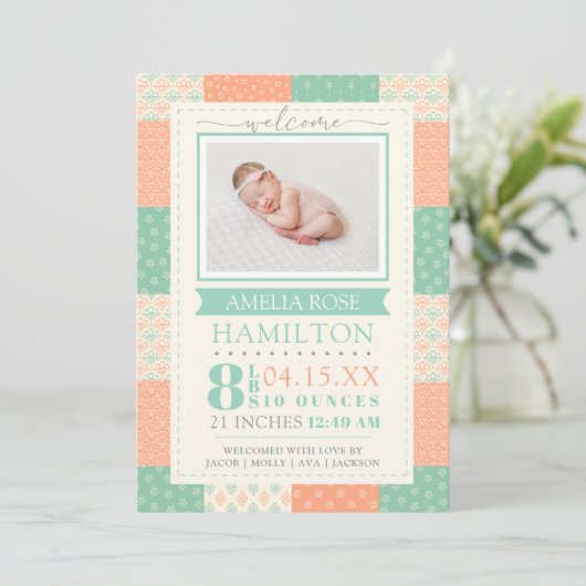 Photo Neutral Quilt Aankondiging (Staand voorkant)