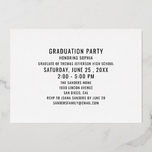 Photo of Graduation with Metallic relief Folie Uitnodiging (Achterkant)