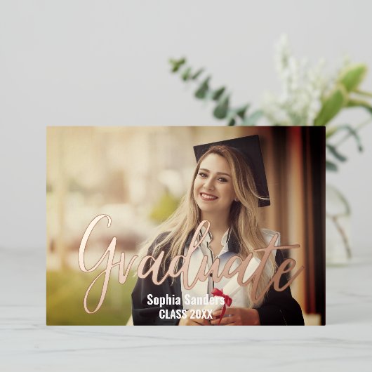 Photo of Graduation with Metallic relief Folie Uitnodiging (Staand Voorkant)