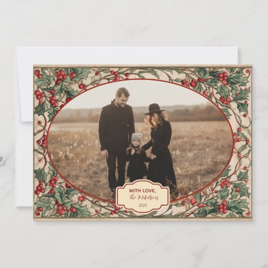 Photo Old World Holly & Ivy Feestdagenkaart (Voorkant)