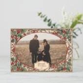 Photo Old World Holly & Ivy Feestdagenkaart (Staand voorkant)