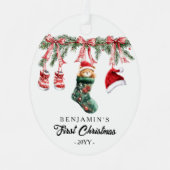 Photo on back 1st Christmas Baby Metalen Ornament (Voorkant)