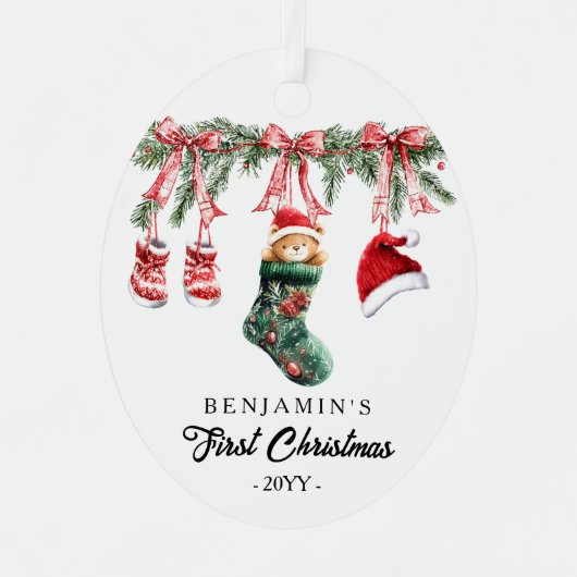 Photo on back 1st Christmas Baby Metalen Ornament (Voorkant)