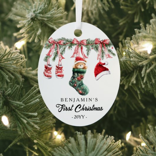 Photo on back 1st Christmas Baby Metalen Ornament (Insitu)