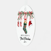 Photo on back 1st Christmas Baby Metalen Ornament (Voorkant links)