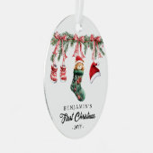 Photo on back 1st Christmas Baby Metalen Ornament (Voorkant Rechts)