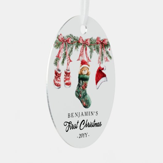 Photo on back 1st Christmas Baby Metalen Ornament (Voorkant Rechts)