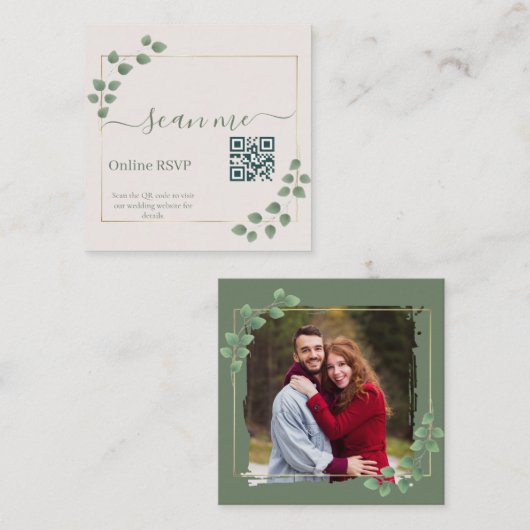 Photo Online QR Code Modern Minimalist Wedding  Informatiekaartje (Voorkant / Achterkant)