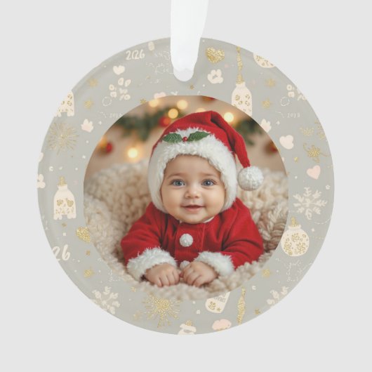 Photo Ornament – Gold Hearts, Bottles & Paw Prints (voorkant)