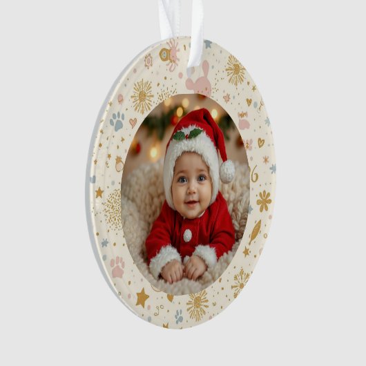 Photo Ornament – Golden Fireworks, Paw Prints (voorkant)