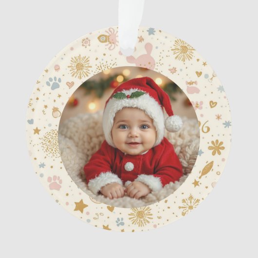 Photo Ornament – Golden Fireworks, Paw Prints (voorkant)