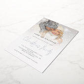 Photo Overlay-kerstparty Luxe Real Folie Uitnodiging (Gedraaid)