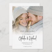 Photo Overlay Modern Script QR Code Wedding Save The Date (Voorkant / Achterkant)