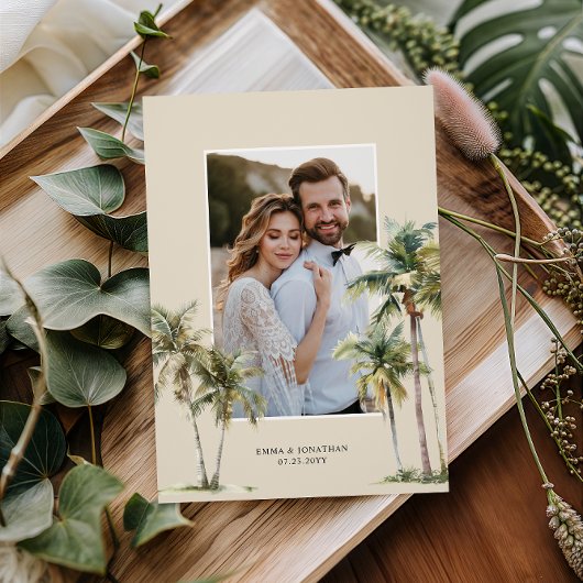 Photo Palm Tree Wedding Coastal Thank You Bedankkaart