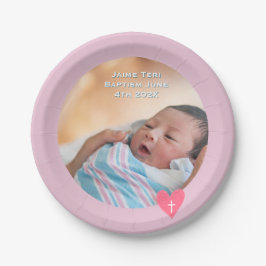 Photo Paper Plate Baptism Pink Shower Papieren Bordje