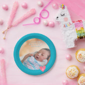Photo Paper Plate Baptism Teal Blue Shower Papieren Bordje (Feest)