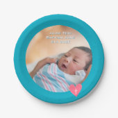 Photo Paper Plate Baptism Teal Blue Shower Papieren Bordje (Voorkant)