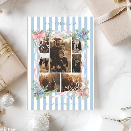 Photo Pastel Candy Cane Family Christmas Feestdagenkaart