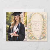 Photo Pastel Floral Wreath Graduation Celebration Aankondiging (Voorkant)