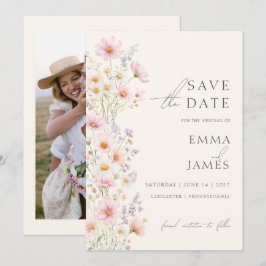Photo Pastel Wildflowers Wedding Save the Date  Kaart