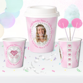 Photo Personalized, Pink Birthday Paper Cups Papieren Bekers