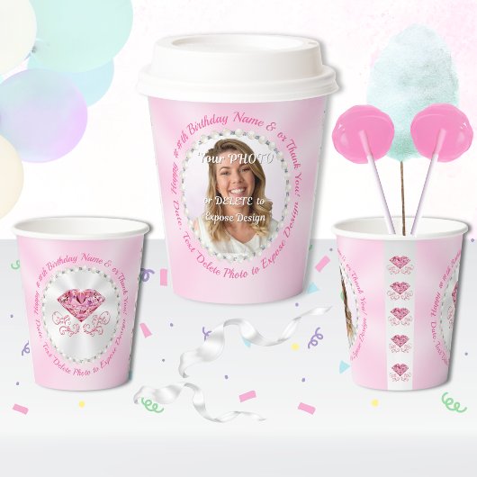 Photo Personalized, Pink Birthday Paper Cups Papieren Bekers