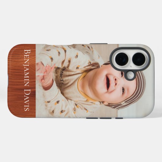 Photo Personalized Woodgrain  Case-Mate iPhone Case (Achterkant (horizontaal))