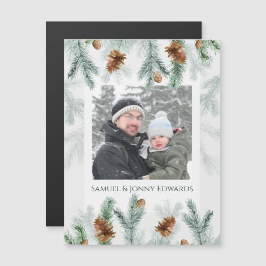 Photo Pine Cone Snow Magnetic Card (Voorkant / Achterkant)
