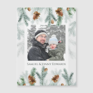 Photo Pine Cone Snow Magnetic Card