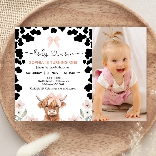 Photo Pink Black Bow Holy Cow Birthday Kaart