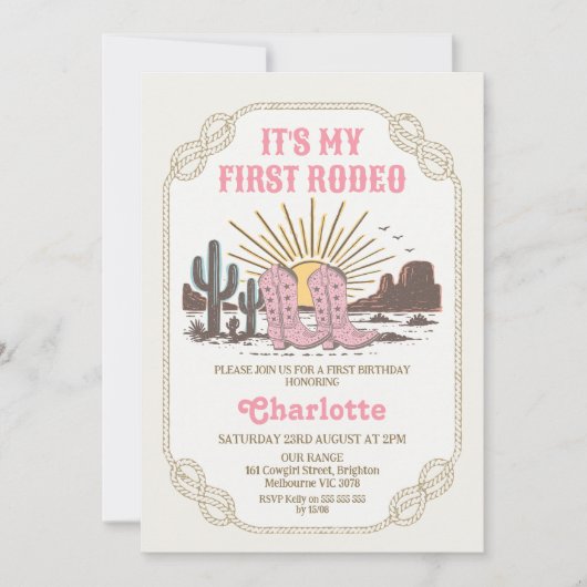 Photo Pink Cowgirl Its My First Rodeo 1st Birthday Kaart (Voorkant)