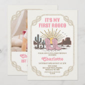 Photo Pink Cowgirl Its My First Rodeo 1st Birthday Kaart (Voorkant / Achterkant)