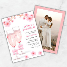 Photo Pink Floral Petals & Prosecco Bridal Shower Kaart