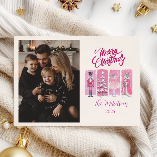 Photo Pink Nutcracker Ballet Christmas Feestdagenkaart