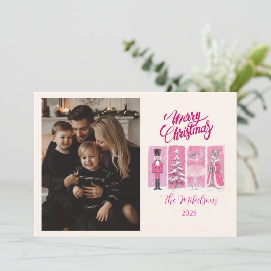 Photo Pink Nutcracker Ballet Christmas Feestdagenkaart (Staand voorkant)