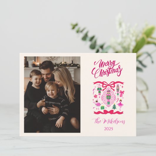 Photo Pink Nutcracker Christmas Feestdagenkaart (Staand voorkant)