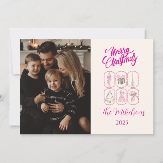 Photo Pink Nutcracker Coquette Christmas Feestdagenkaart (Voorkant)