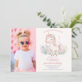 Photo Pink Pastel Unicorn Birthday Kaart (Staand voorkant)