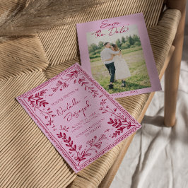 Photo Pink Raspberry Drawn Floral Save The Date