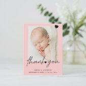 Photo Pink Thank You Birth Announcement Postcard Feestdagenkaart (Staand voorkant)