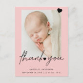 Photo Pink Thank You Birth Announcement Postcard Feestdagenkaart (Voorkant)