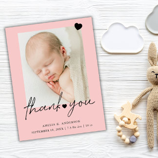 Photo Pink Thank You Birth Announcement Postcard Feestdagenkaart
