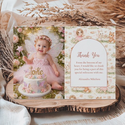 Photo Pink Whimsical Fairy Birthday Bedankkaart