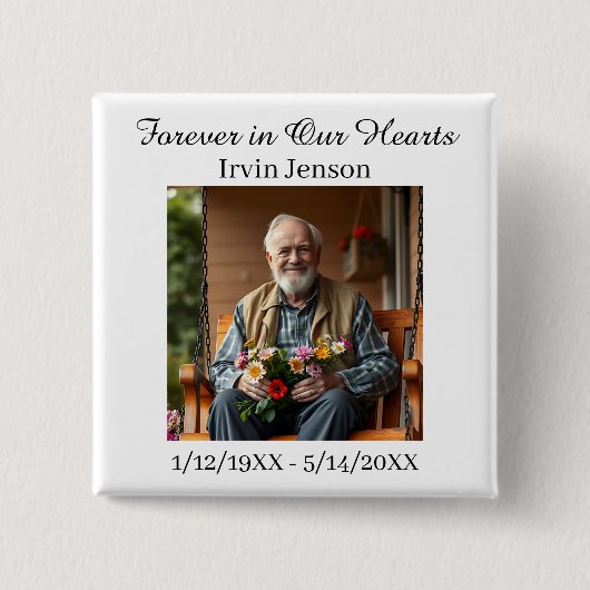 Photo & Poem | Memorial Forever in our Hearts Vierkante Button 5,1 Cm (Voorkant)