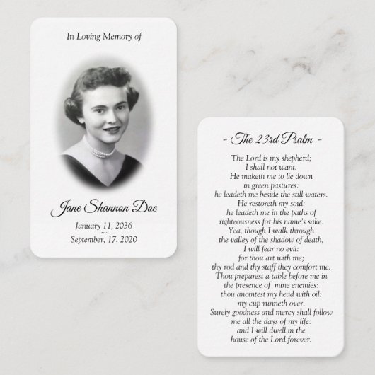 Photo Prayer Card | De 23e Psalm Memorial Card Visitekaartje (Voorkant / Achterkant)